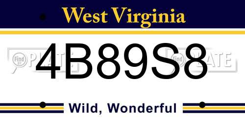 4B89S8 West Virginia License Plate