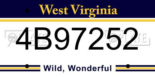 4B97252 West Virginia License Plate