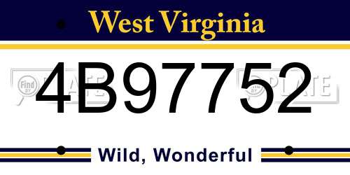 4B97752 West Virginia License Plate