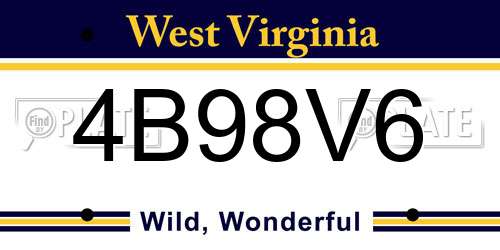 4B98V6 West Virginia License Plate