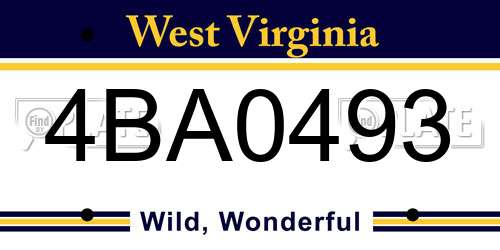 4BA0493 West Virginia License Plate