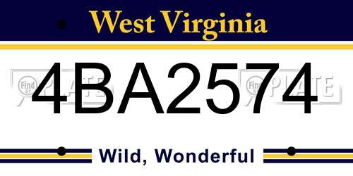 4BA2574 West Virginia License Plate