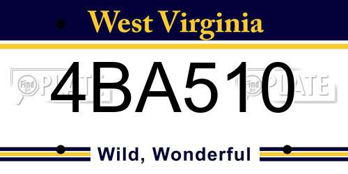 4BA510 West Virginia License Plate
