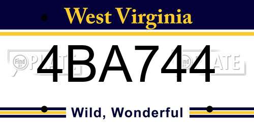 4BA744 West Virginia License Plate