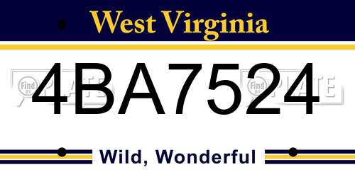 4BA7524 West Virginia License Plate