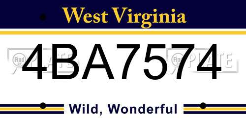 4BA7574 West Virginia License Plate