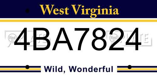 4BA7824 West Virginia License Plate