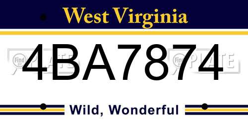 4BA7874 West Virginia License Plate