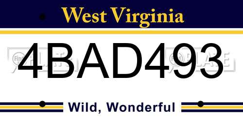4BAD493 West Virginia License Plate