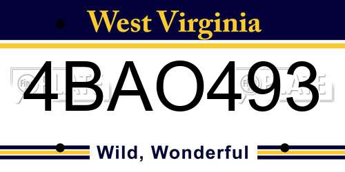 4BAO493 West Virginia License Plate