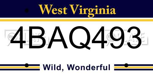 4BAQ493 West Virginia License Plate