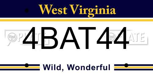 4BAT44 West Virginia License Plate