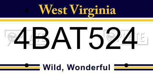 4BAT524 West Virginia License Plate