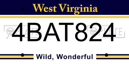 4BAT824 West Virginia License Plate