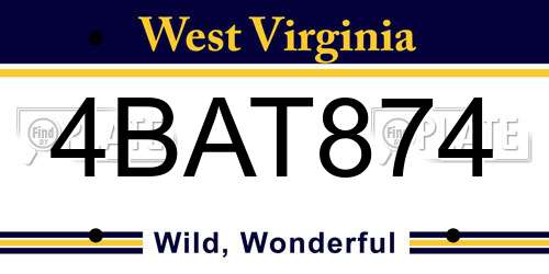 4BAT874 West Virginia License Plate