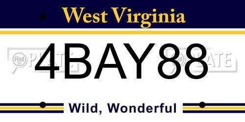 4BAY88 West Virginia License Plate