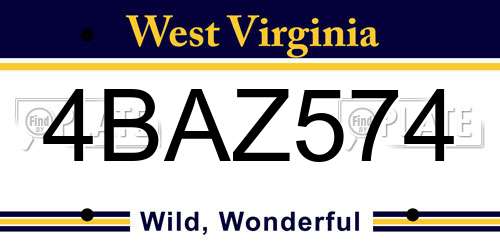 4BAZ574 West Virginia License Plate