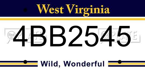 4BB2545 West Virginia License Plate