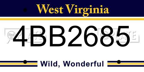 4BB2685 West Virginia License Plate