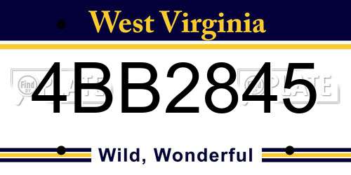 4BB2845 West Virginia License Plate