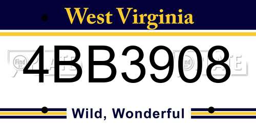4BB3908 West Virginia License Plate