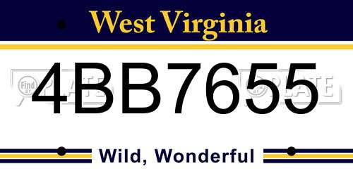 4BB7655 West Virginia License Plate