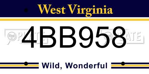 4BB958 West Virginia License Plate