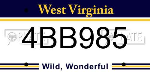 4BB985 West Virginia License Plate