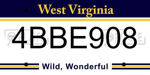 4BBE908 West Virginia License Plate