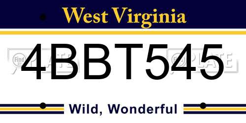 4BBT545 West Virginia License Plate