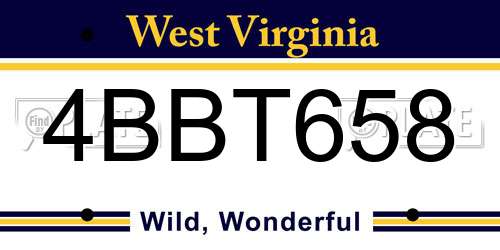 4BBT658 West Virginia License Plate