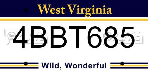4BBT685 West Virginia License Plate