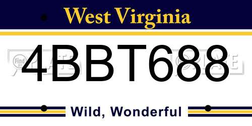 4BBT688 West Virginia License Plate