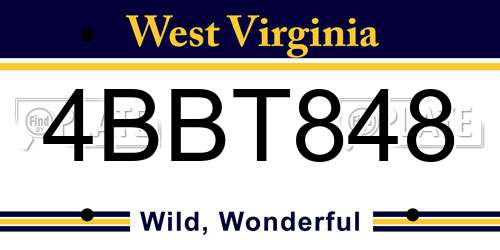 4BBT848 West Virginia License Plate