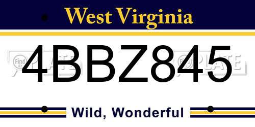 4BBZ845 West Virginia License Plate