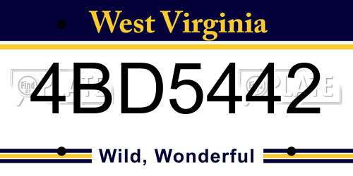 4BD5442 West Virginia License Plate