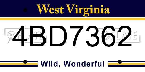 4BD7362 West Virginia License Plate