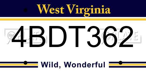 4BDT362 West Virginia License Plate