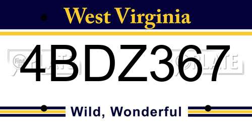 4BDZ367 West Virginia License Plate