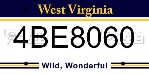 4BE8060 West Virginia License Plate