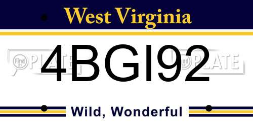 4BGI92 West Virginia License Plate