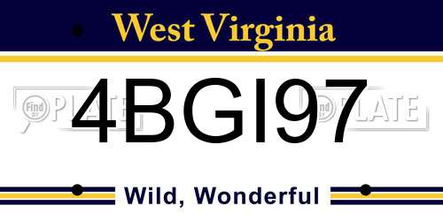 4BGI97 West Virginia License Plate