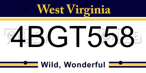 4BGT558 West Virginia License Plate