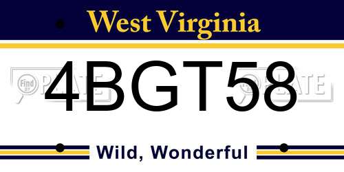 4BGT58 West Virginia License Plate