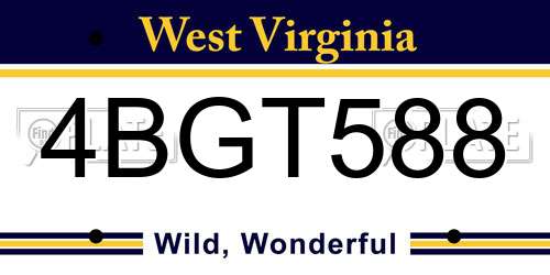 4BGT588 West Virginia License Plate