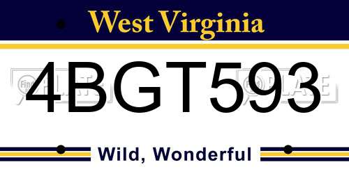 4BGT593 West Virginia License Plate