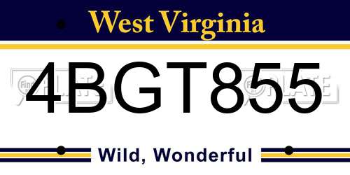 4BGT855 West Virginia License Plate