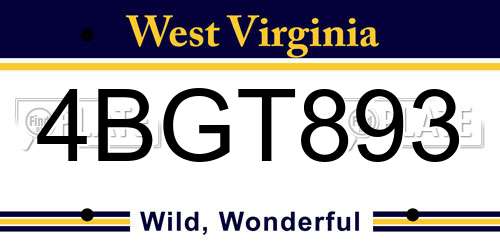 4BGT893 West Virginia License Plate