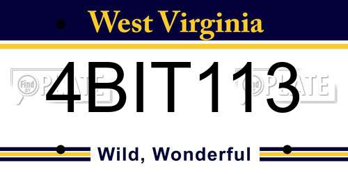 4BIT113 West Virginia License Plate