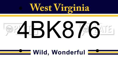 4BK876 West Virginia License Plate